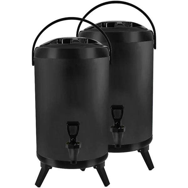 SOGA 2x 12L Stainless Steel Insulated Milk Tea Barrel Hot and Cold Beverage Dispenser Container With Faucet Black