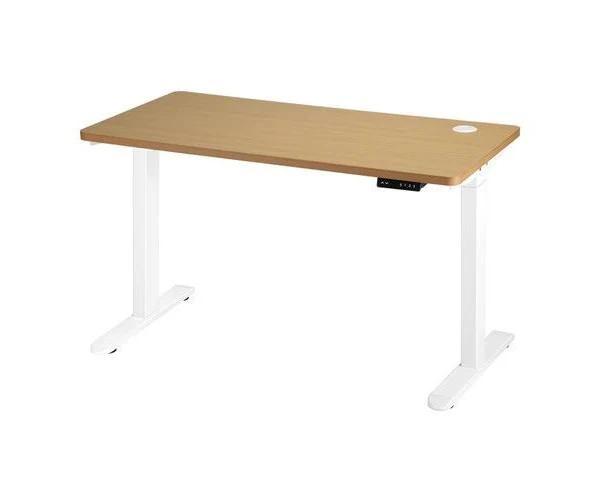 Oikiture 140cm Electric Standing Desk Dual Motor White Frame Oak Desktop