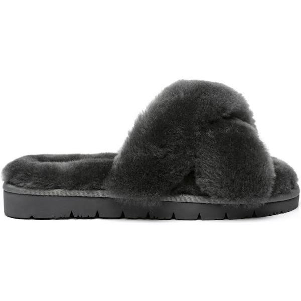 Australian Shepherd Leanna Scuff Women Fluff Cross Slides Dark Grey