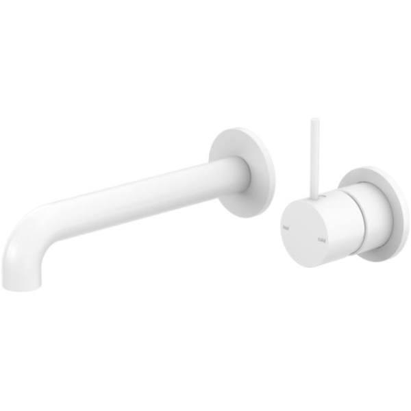 Nero Mecca Wall Basin Mixer Separate Back Plate Handle Up 160mm Spout Matte White