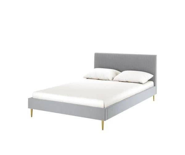 Homer Upholstered Velvet Bed Frame - Light Grey - Light Grey - Queen