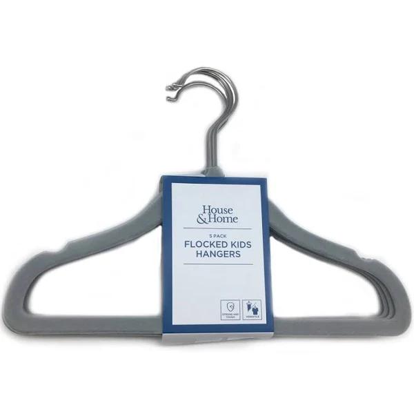 House & Home Kids Flocked Coat Hangers 5 Pack - Grey