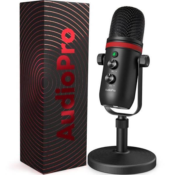 AudioPro USB Microphone - Computer Condenser Gaming Mic For PC/Laptop/Phone/PS4/5, Headphone Output, Volume Control, USB Type C Plug and Play, Led