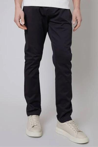 Mens Threadbare Cotton Slim Fit 5 Pocket Chino Trousers With Stretch - Black