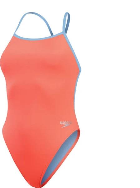 Speedo Solid Vback Swimsuit Orange Blue Women - 36