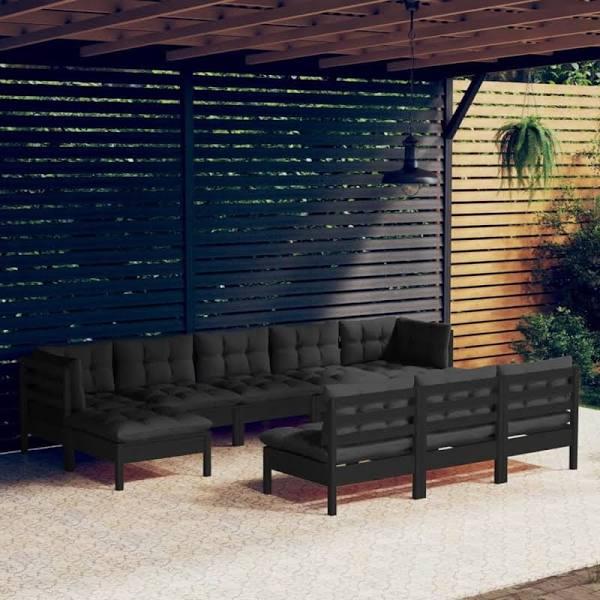 vidaXL 10 Piece Garden Lounge Set with Cushions Black Pinewood