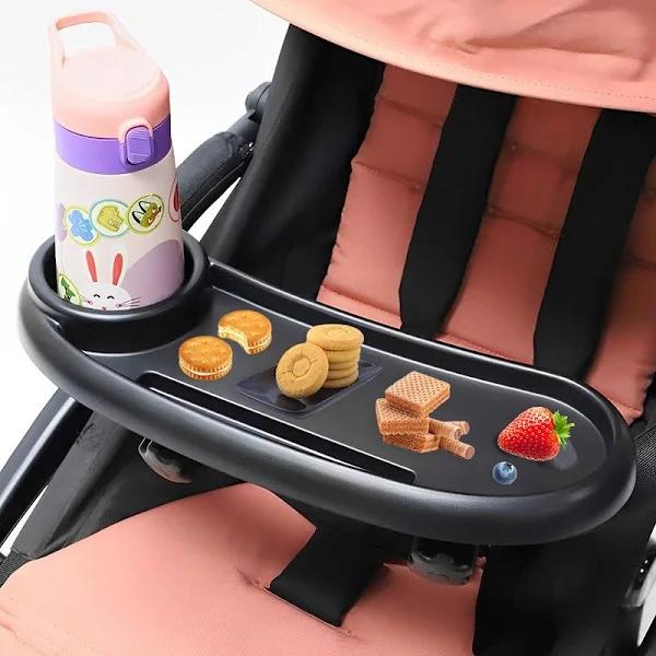 Syhnkzj Stroller Snack Tray with Cup Holder Universal Stroller Food Tray with Removable Non-Slip Grip Clip and Hooks Baby Stroller Cup Holder Stroller