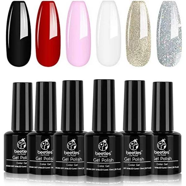 Beetles Gel Nail Polish Set Red Black Pink White Golden Silver Glitter Soak Off Gel Nail Kit