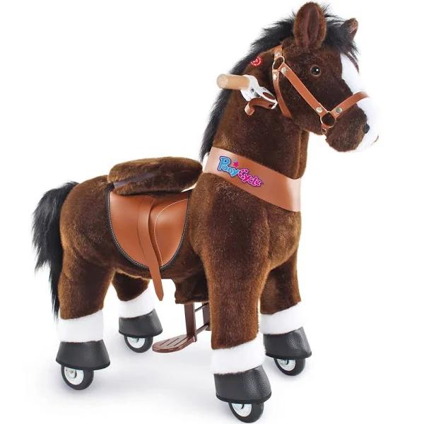 PonyCycle Official Classic U Series Ride On Horse Toy Plush Walking Animal Chocolate Brown Horse U3 for Age 3-5 U321