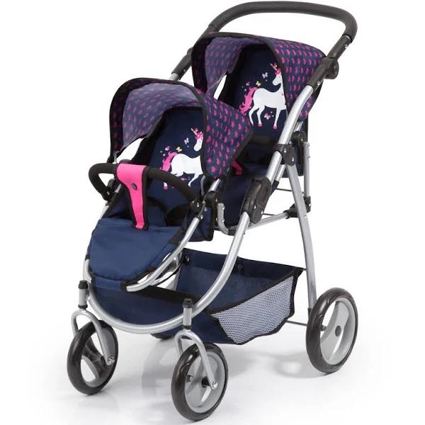 Bayer Twin Tandem Doll Pram Blue/Pink Hearts