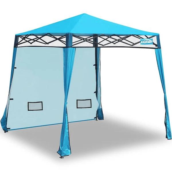 EzyFast Compact Pop Up Canopy Tent, Collapsible Instant Shelter, Portable Sports Cabana, with Built-in Weight Bags, 8 x 8 Ft Base / 6 x 6 Ft Top for