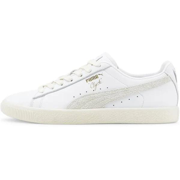 Clyde Base Unisex Sneakers in White/Frosted Ivory/Team Gold, Size 11.5 by Puma