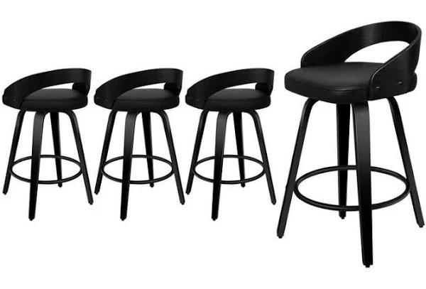 ALFORDSON 4x Swivel Bar Stools Caden Kitchen Wooden Dining Chair All Black