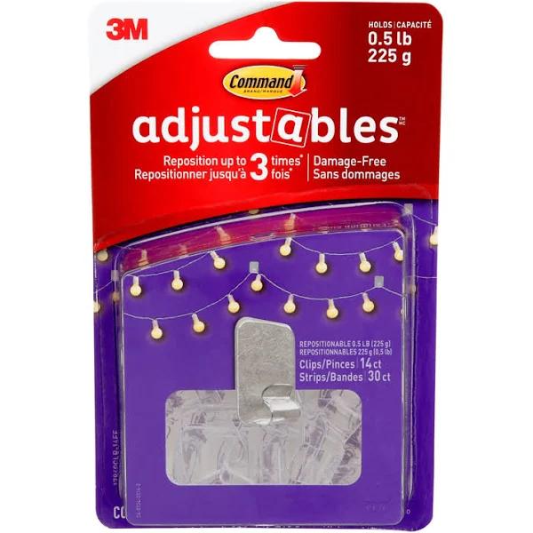 Command Adjustables Repositionable Wall Clips Clear Small - 14 Pack