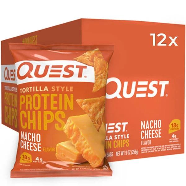 Quest Nutrition, Tortilla Style Protein Chips, Nacho Cheese, 12 Bags, 1.1 oz (32 G ) Each