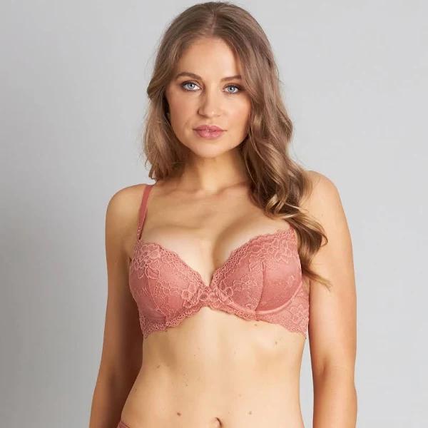 Pleasure State My Fit Lace 200% Boost Push Up Plunge Bra in Cinnamon Taupe 14 C