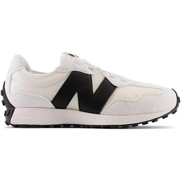 New Balance 327 Junior Bungee Lace Shoes White Greyish Black - 30.5