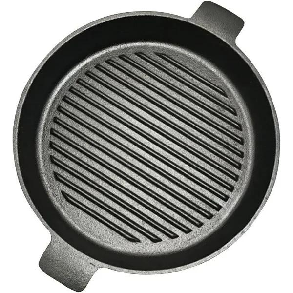 SOGA 2x26cm Round Ribbed Cast Iron Frying Pan Skillet Steak Sizzle Platter With Handle