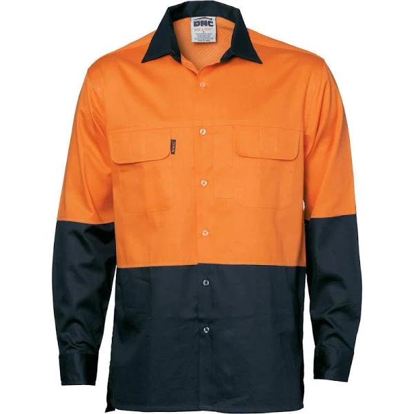 DNC HiVis 3 Way Cool-Breeze Cotton Shirt - Long Sleeve - Orange/Navy