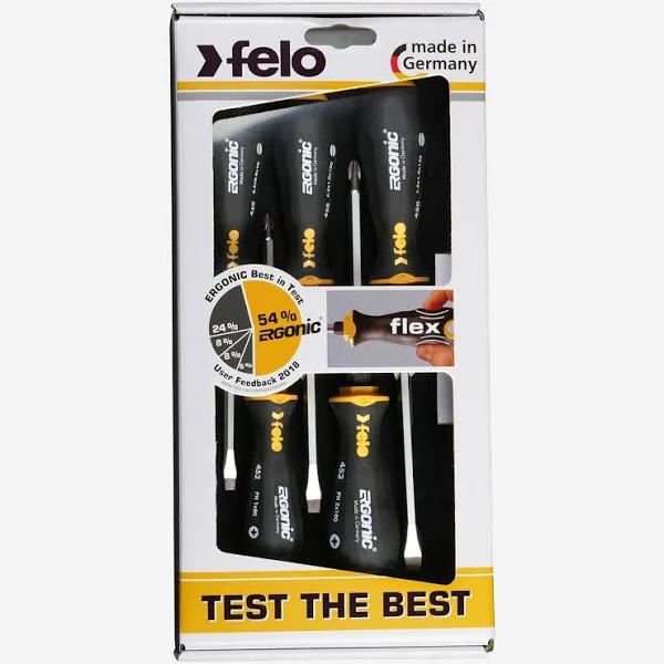 Felo 0715764537 Ergonic Slotted & Phillips Screwdriver Set W Hammer Cap, 5 Piece