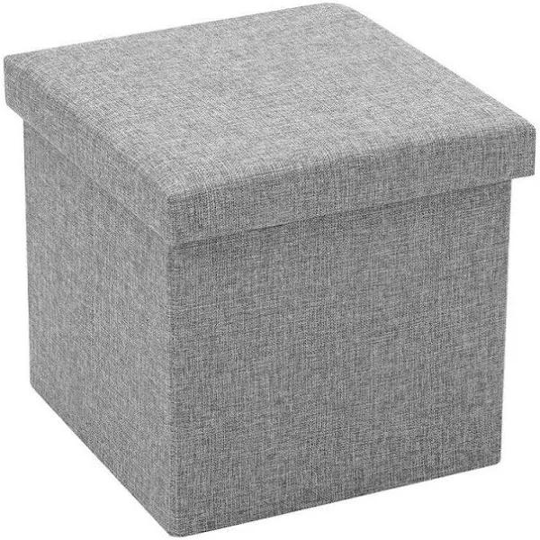 Boxsweden Kitchen 38x36cm Ottoman Storage Cube Faux Linen Grey