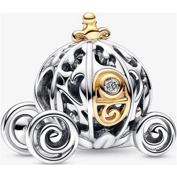 Pandora Disney 100th Anniversary Cinderella's Enchanted Carriage Lab-Created Diamond Charm - Sterling Silver and 14K Gold / Clear