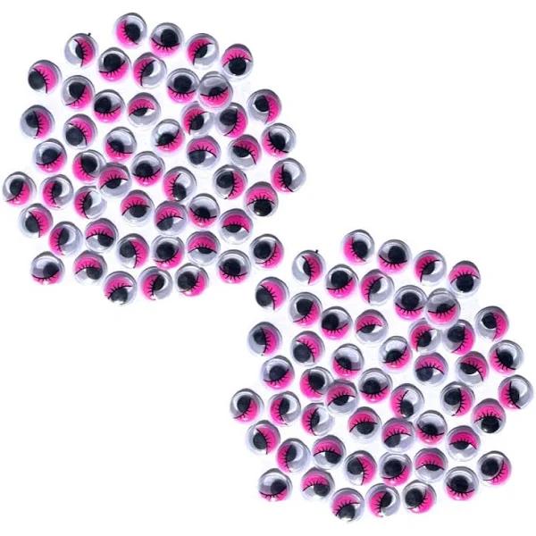 2 x Packs of 50 Craft Googly Eyes Pink Colour Eyelids 10mm Glue On