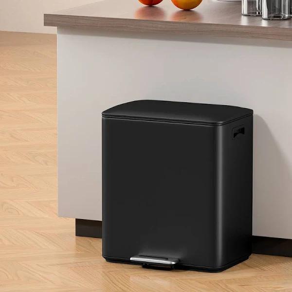 Cefito Pedal Bins Rubbish Bin Dual Compartment Waste Recycle Dustbins 40L Black