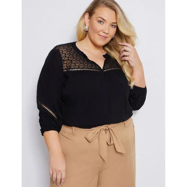 Autograph - Plus Size - Womens Tops - Woven 3/4 Sleeve Lace Trim Top