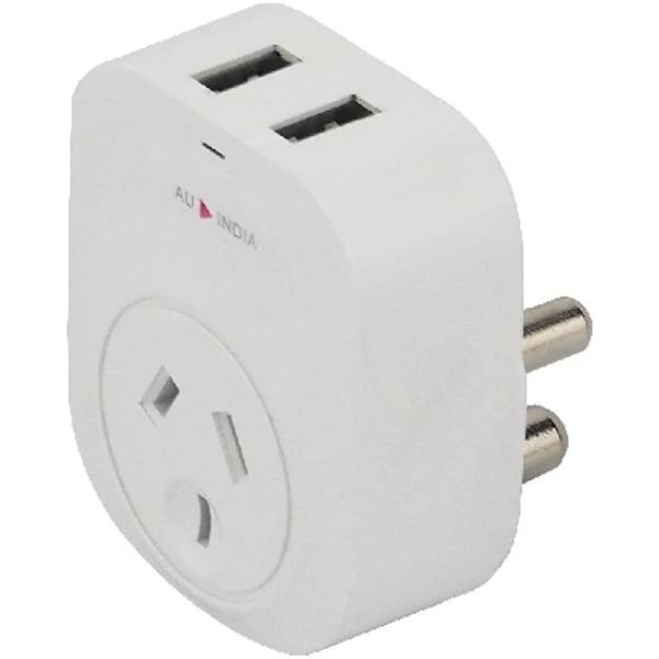 India Travel Adapter With 2 USB Charge Ports