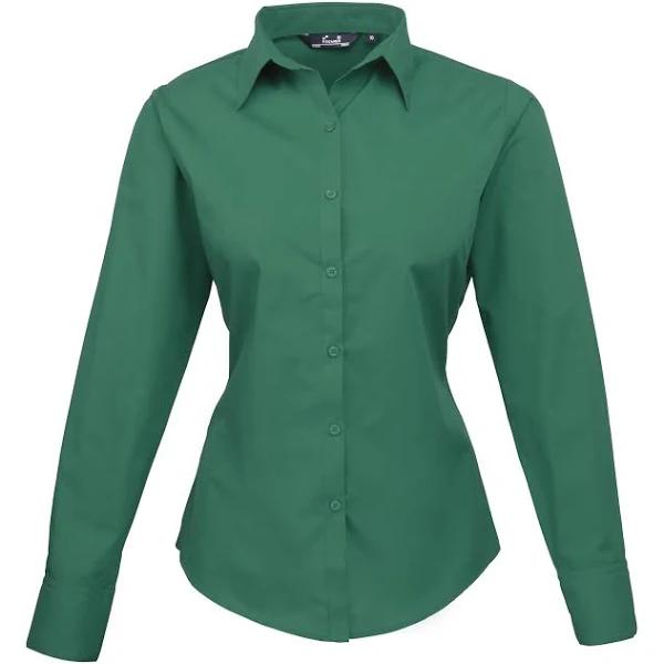 Premier Womens/Ladies Poplin Long Sleeve Blouse / Plain Work Shirt (Emerald) (26)