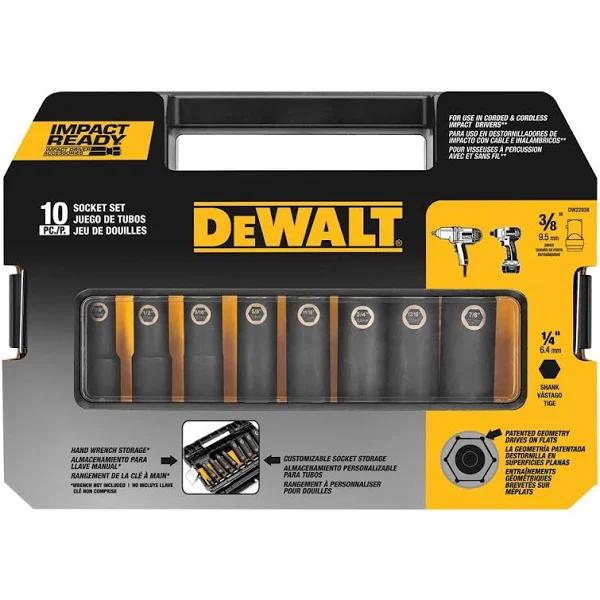 DeWalt DW22838 3/8-Inch 10-piece Impact Ready Socket Set Metal Grey