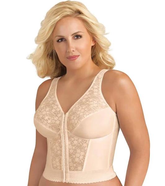 Exquisite Form Fully Front Close Lace Longline Posture Bra 36B Rose Beige