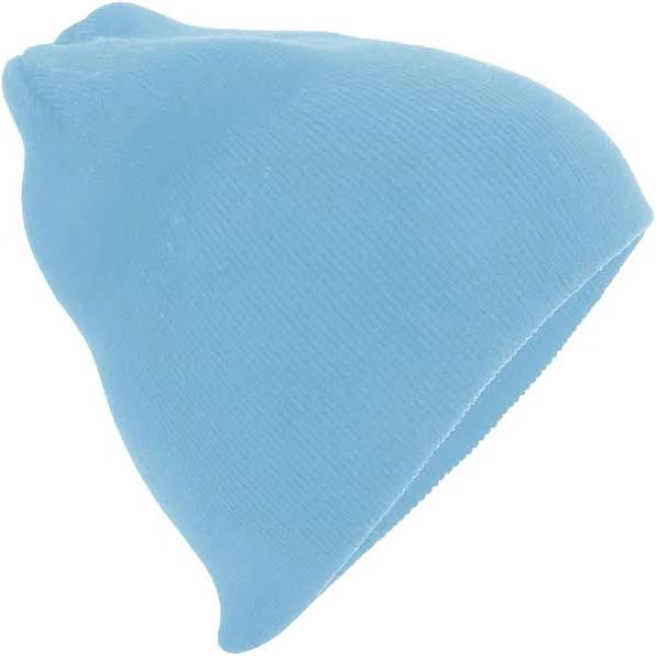 Beechfield Plain Basic Knitted Winter Beanie Hat Sky Blue One Size