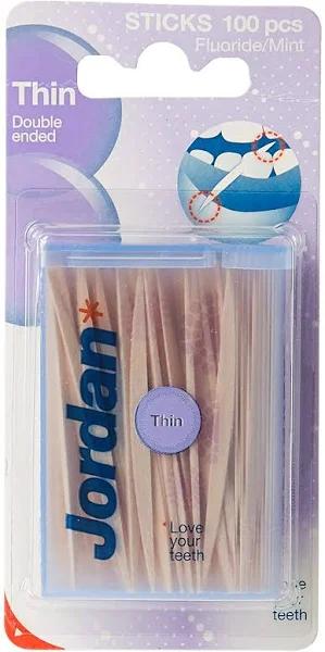 Jordan Double Ended Thin Dental Sticks 100 Pack