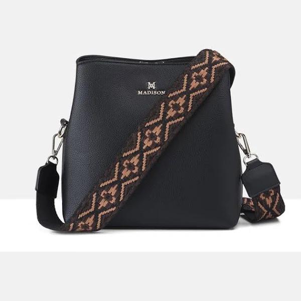 Joanie 3 Compartment Crossbody Bucket Bag + Aztec Bag Strap