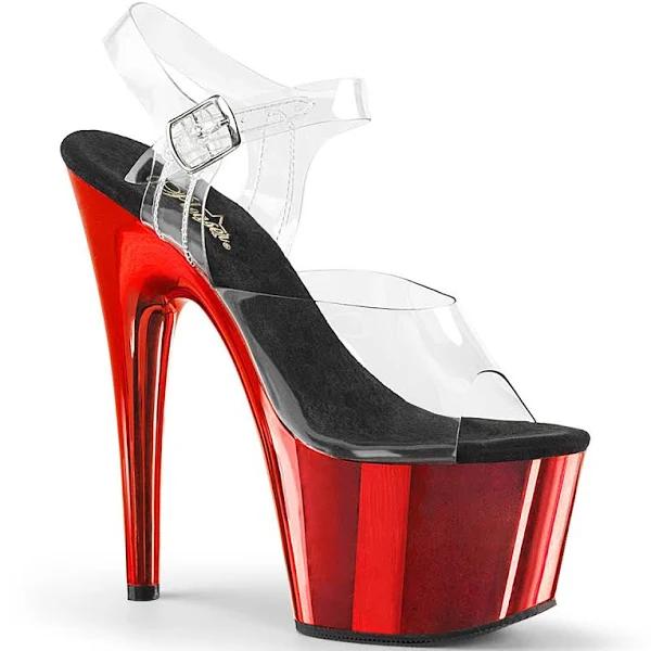 Pleaser ADORE-708 Clear & Red Chrome Platform Heels 10