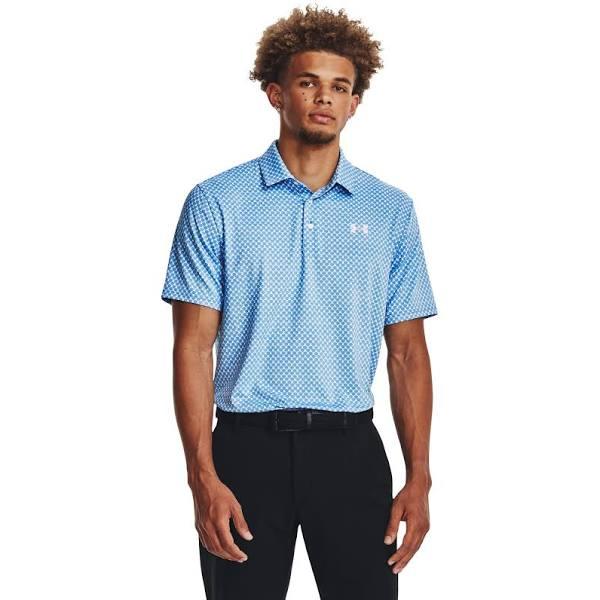 Under Armour Playoff 3.0 Printed Golf Polo Shirt - White/Cosmic Blue, M