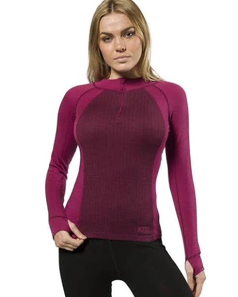 XTM Womens Merino Thermal Zip Neck Skivvy, 14 / Burgundy