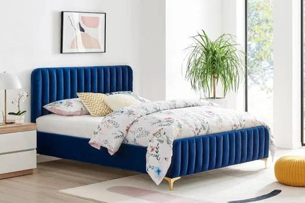 Shangri-La Victoria Velvet Bed Frame (Navy, Double)