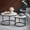 Oikiture Set of 2 Coffee Table Marble Round Nesting White & Black