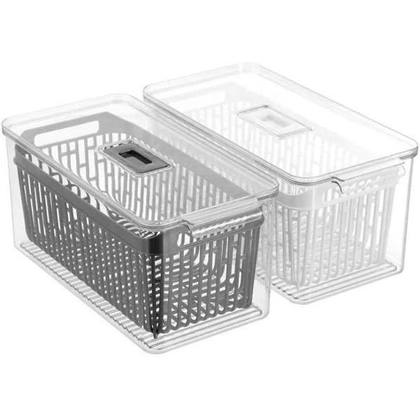 2x Boxsweden Crystal 4L 32.5cm Vegetable Storer Container W Removable Tray Asst