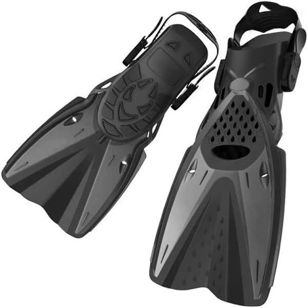 Snorkel Fins, Swim Fins With Adjustable Buckles,Short Flippers Open Heel, Travel Size, Keel Diversion Groove Design For Lap Swimming, Scuba Dive