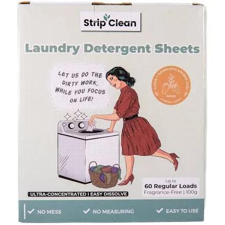 Strip Clean Laundry Sheets Fragrance Free 60 Loads