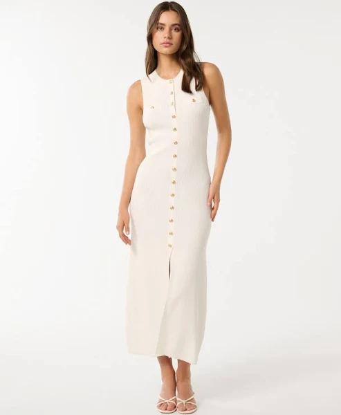 Forever New Kelly Button Through Knit Dress in Porcelain