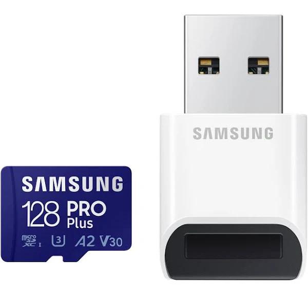 Samsung Pro Plus + Reader 128GB microSDXC Up to 160MB/s UHS-I, U3, A2, V30, Full HD & 4K UHD (MB-MD128KB/AM) Pro Plus/Reader