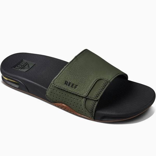 Reef Mens Fanning Slide | Bottle Opener Sandal , Dark Olive, 10