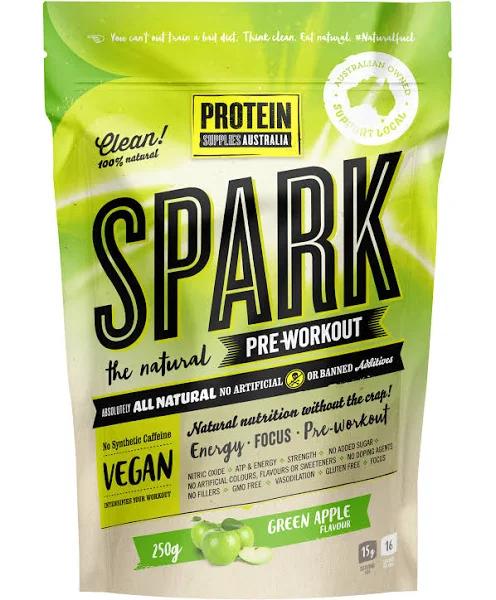 Protein Supplies Australia Spark Natural Pre Workout - Apple 250g | Green