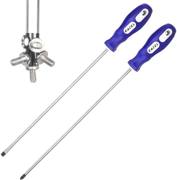 Slotted and Phillips Screwdriver, 12" Long Cross-Head Screwdriver & Flat Blade Screwdriver, 2 Packs Magnetic Screwdriver with Rubber Handle