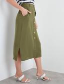 Rockmans Midi Length Button Curved Hem Belted Skirt - Womens - Khaki AU Size 12 - AfterPay & zipPay Available